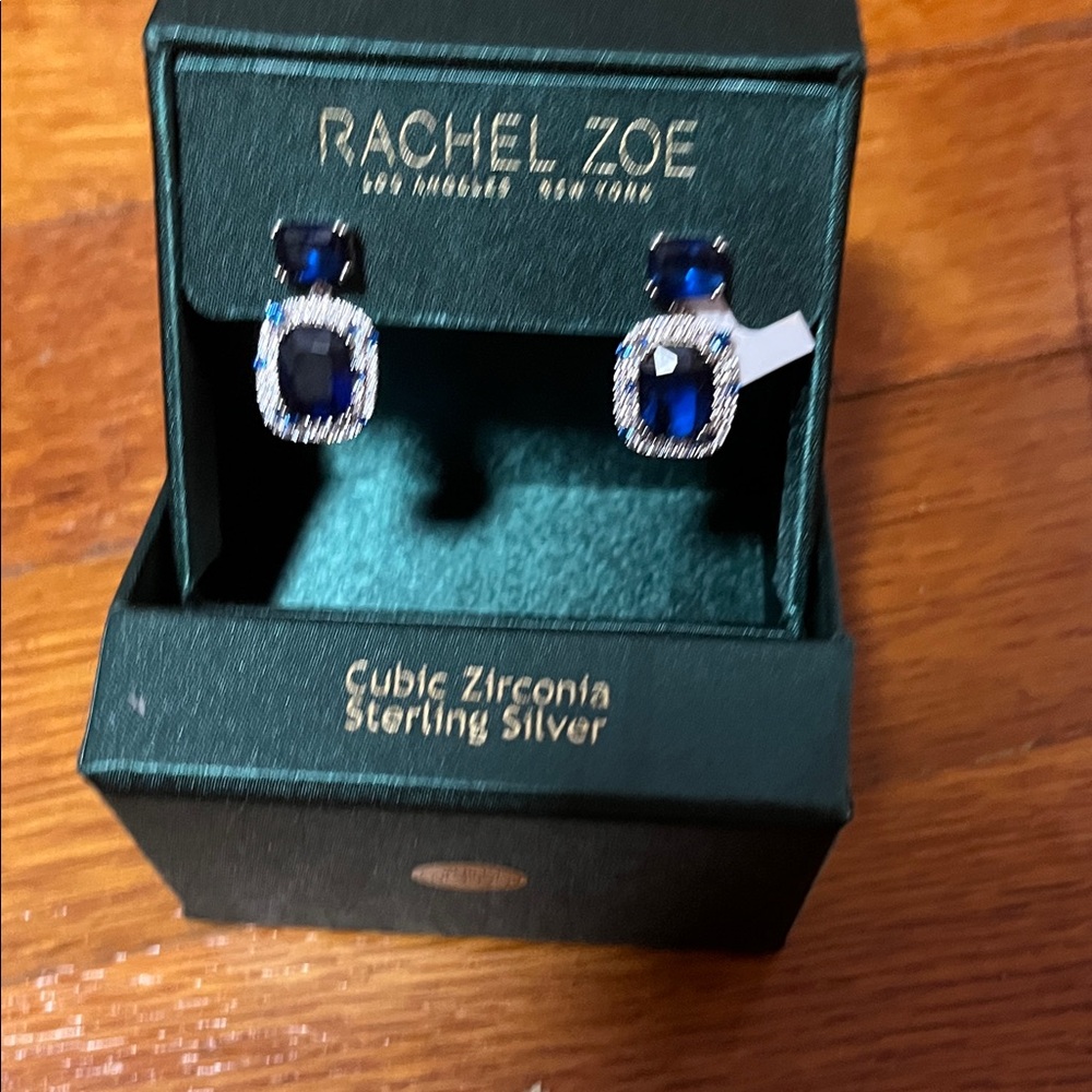 Rachel Zoe Faux Sapphire baguette, Sterling Silver, cubic zirconia Earrings